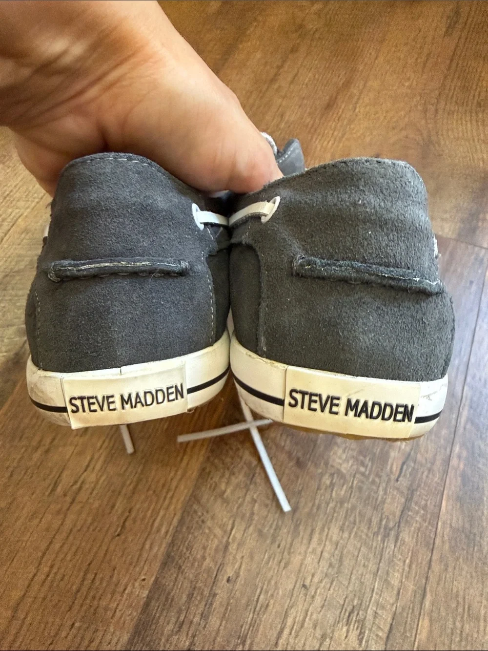 Steve Madden Men's Charcoal Suede Boat Shoes with White Laces